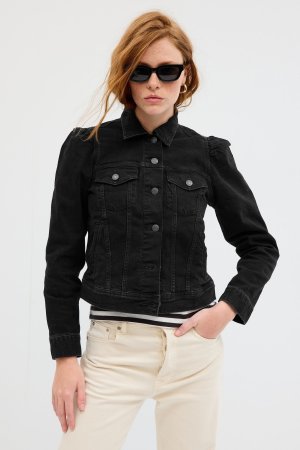 Джинсовая куртка с рукавами-фонариками технологией Washwell Gap, черный GAP