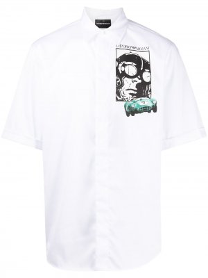 Рубашка с короткими рукавами и графичным принтом Emporio Armani. Цвет: белый