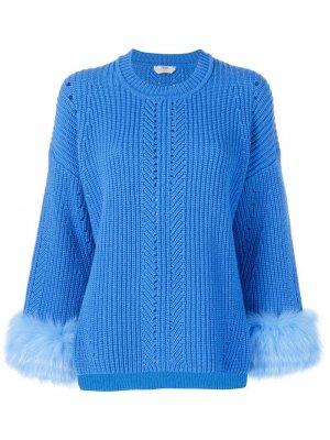 Вязаный свитер с меховой оторочкой Fendi. Цвет: синий