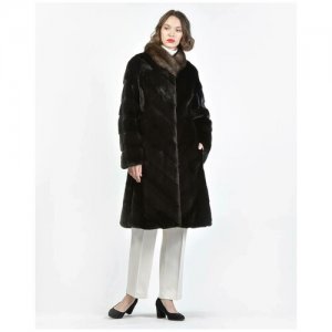 Пальто , норка, силуэт прилегающий, пояс/ремень, размер 40, черный Mala Mati. Цвет: черный