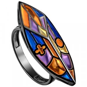 Перстень серебро, 925 проба, родирование, размер 17.5, мультиколор KABAROVSKY. Цвет: синий/фиолетовый/оранжевый/черный