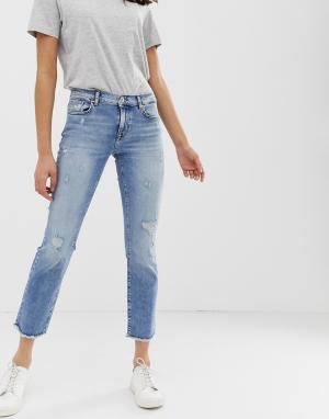 Укороченные джинсы скинни с прорехами Sui-Синий Only