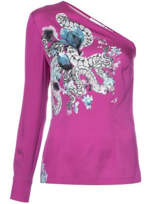 Блузка с один рукавом и змеиным принтом Yigal Azrouel. Цвет: розовый и фиолетовый