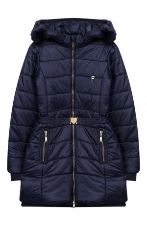 Утепленное пальто на молнии с капюшоном Twinset. Цвет: синий