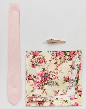 Комплект с узким галстуком, платком для нагрудного кармана и зажимом д Peter Werth. Цвет: розовый