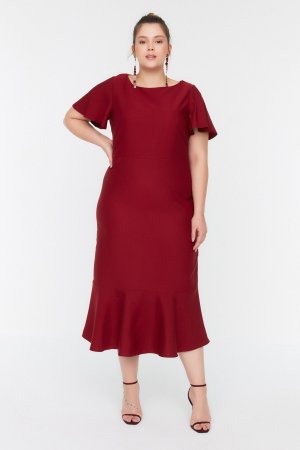 Платье больших размеров – бордовый облегающий , Trendyol