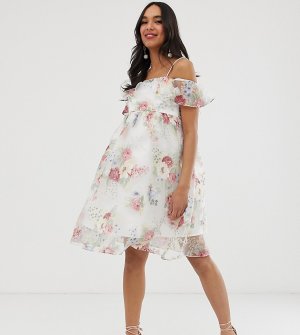 Платье кремового цвета с цветочным принтом и оборкой -Многоцветный Chi London Maternity