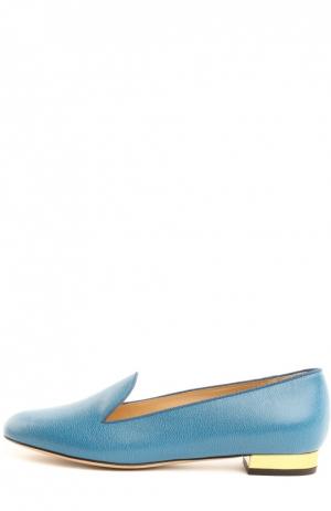 Кожаные лоферы ABC с аксессуаром Charlotte Olympia. Цвет: голубой