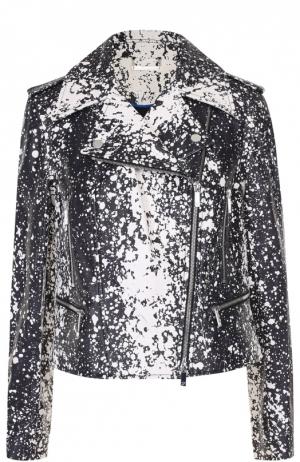 Укороченная кожаная куртка с косой молнией и контрастным принтом Diane Von Furstenberg. Цвет: черно-белый
