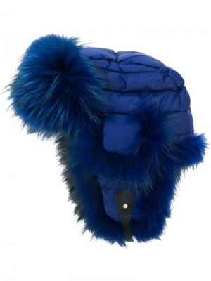 Утепленная шапка с меховой оторочкой Liska. Цвет: синий