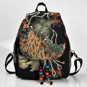 Винтажный женский рюкзак с вышивкой павлина и блестками, национальный в стиле бохо, дорожная школьная сумка бусинами VIA ROMA