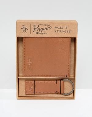 Светло-коричневый бумажник и брелок для ключей Original Penguin. Цвет: рыжий