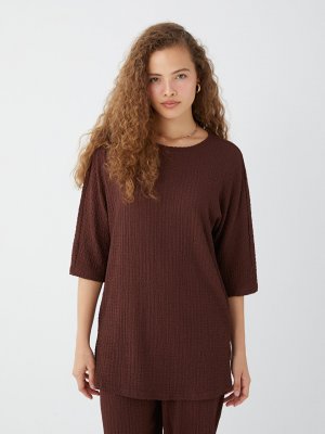 Простая женская футболка большого размера с круглым вырезом , коричневый LCWAIKIKI Classic