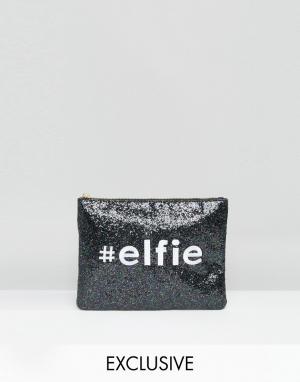 Эксклюзивный блестящий клатч с новогодним дизайном Elfie Valery. Цвет: черный