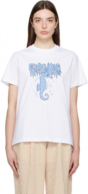 Белая футболка с морским коньком Ganni