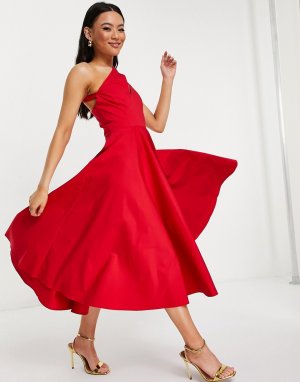 Красное платье миди с вырезом -Красный AQAQ