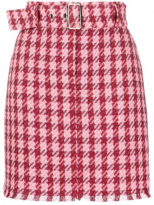 Клетчатая юбка мини с поясом Pinko. Цвет: розовый