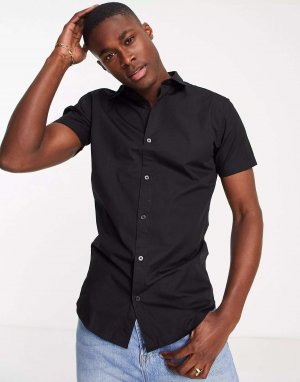 Черная хлопковая рубашка стрейч с короткими рукавами Originals Jack & Jones