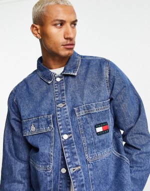 Джинсовая выбеленная рубашка-куртка свободного кроя с логотипом в виде флага -Голубой Tommy Jeans
