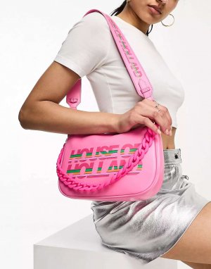 Розовая сумка через плечо с розовой цепочкой и принтом логотипа House of Holland