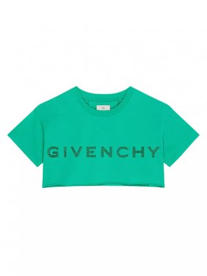 Укороченная футболка из хлопка с логотипом , цвет absinthe green Givenchy