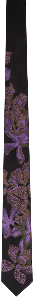 Черно-фиолетовый галстук с цветочным принтом Dries Van Noten
