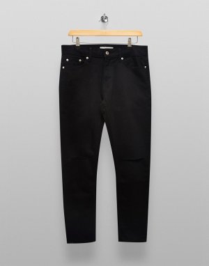 Черные эластичные зауженные джинсы из органического хлопка со рваной отделкой на коленях -Черный цвет Topman