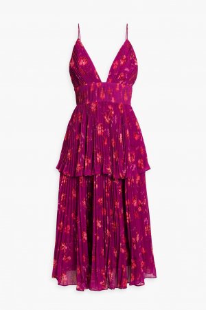 Плиссированное ярусное платье миди из крепдешина , пурпурный AMUR