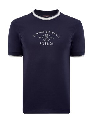Хлопковая футболка с контрастной отделкой и принтом PESERICO. Цвет: синий
