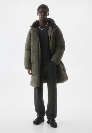 Зимнее пальто With Hood-Puffer PULL&BEAR, хаки Pull&Bear