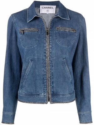 Джинсовая куртка с эффектом металлик Chanel Pre-Owned. Цвет: синий