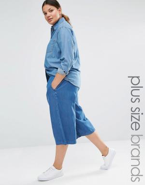 Легкая джинсовая юбка-брюки New Look Plus. Цвет: синий