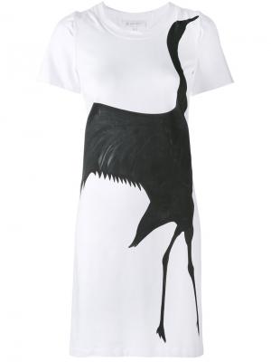 Платье с принтом черного лебедя Io Ivana Omazic. Цвет: белый