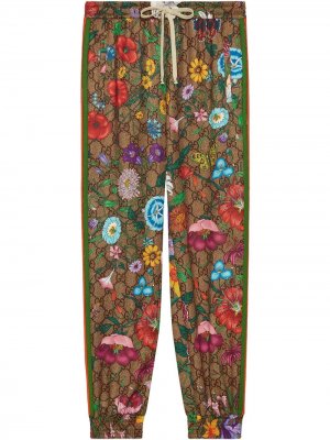 Спортивные брюки с принтом Flora и узором GG Supreme Gucci. Цвет: зеленый