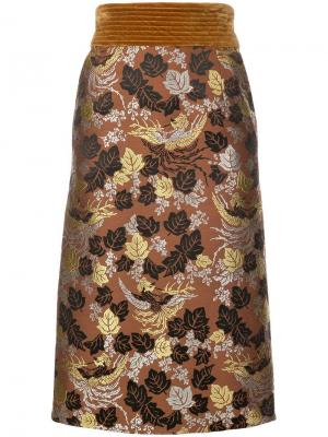 Жаккардовая юбка-карандаш с цветочным принтом Jill Stuart. Цвет: коричневый
