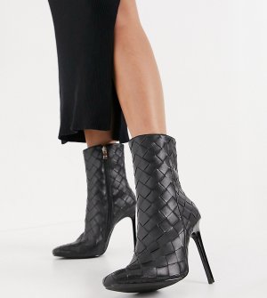 Черные полусапожки для широкой стопы на каблуке Simmi London Melina-Черный цвет Wide Fit