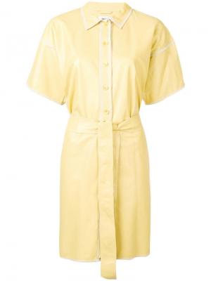 Платье-рубашка с поясом Stand. Цвет: желтый