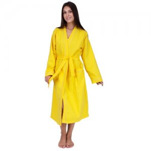 Халат АртДизайн средней длины, карманы, пояс, размер S/M (44-46), желтый Elin. Цвет: желтый