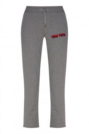 Серые спортивные брюки с красным логотипом TEAM PUTIN. Цвет: серый