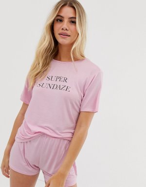 Пижамный комплект с шортами и футболкой принтом super sundaze -Розовый Adolescent Clothing