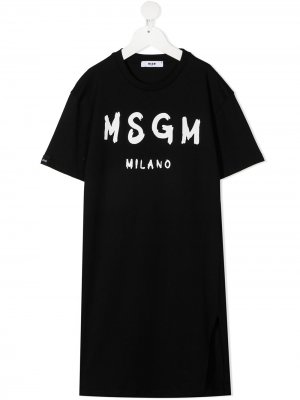 Платье-футболка с логотипом MSGM Kids. Цвет: черный