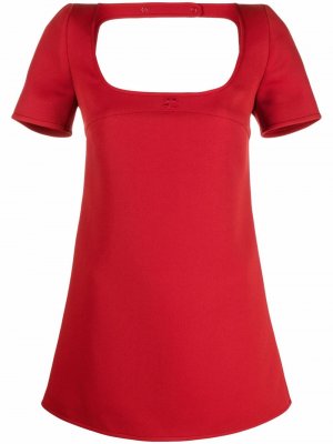 Расклешенное платье мини с вышитым логотипом Courrèges. Цвет: красный