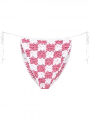 Клетчатые плавки бикини Tie в технике кроше Frankies Bikinis. Цвет: розовый