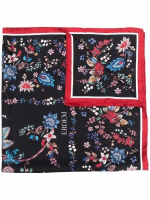 Шелковый платок с цветочным принтом Erdem. Цвет: черный
