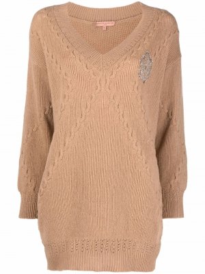 Декорированное платье-свитер фактурной вязки Ermanno Scervino. Цвет: коричневый