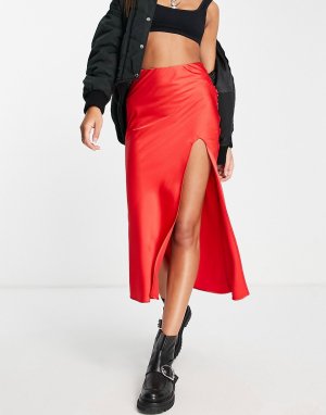 Красная атласная юбка-комбинация миди -Красный Topshop