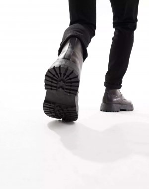 Бордовые ботинки на шнуровке из искусственной кожи ASOS массивной рельефной подошве