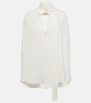 Шелковая блузка с накидкой и воротником-стойкой , белый Valentino
