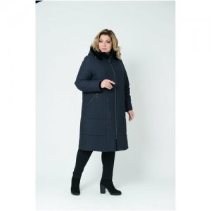 Пальто женское зимнее кармельстиль большие размеры с мехом зима стеганное Karmel Style. Цвет: синий