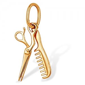 Золотая подвеска для парикмахеров ножницы и расческа П1005198 Jeweller The-Jeweller